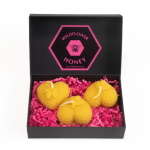 Hearts With Bees Beeswax Candles Gift Set